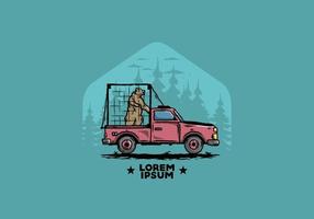 Big bear in cage on car illustration vector