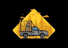 Big bear in cage on car illustration vector