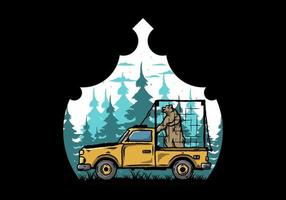 Big bear in cage on car illustration vector