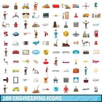 100 engineering icons set, cartoon style vector