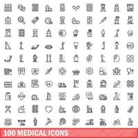 100 medical icons set, outline style vector