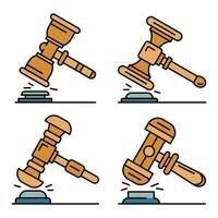 Judge hammer icon set, outline style vector