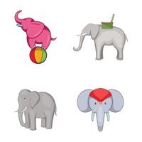 Elephant icon set, cartoon style vector
