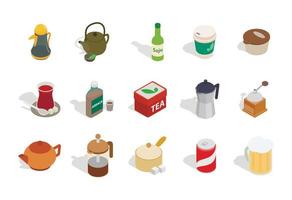 Drinks icon set, isometric style vector