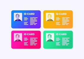 ID Card Gradient Icon Set Vector with Avatar Picture Illustration Blue Yellow Pink and Green