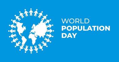 World Population Day Celebration Poster for July with People and Globe Map Silhouette Flat Vector Illustration