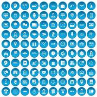 100 working hours icons set blue vector