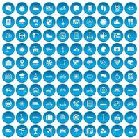 100 ride icons set blue vector