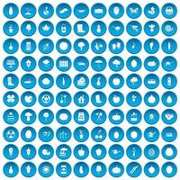 100 iconos de jardín conjunto azul vector