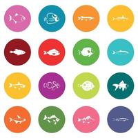 Fish icons many colors set vector