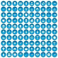 100 hobby icons set blue vector