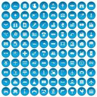 100 iconos de la industria conjunto azul vector