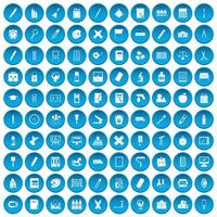 100 iconos de papelería set azul vector