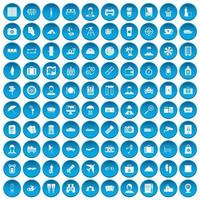 100 passport icons set blue vector