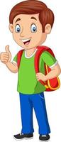 Cartoon happy school boy with backpack giving a thumb up vector