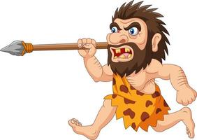 Cartoon caveman hunting with spear vector