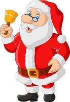 Happy santa claus in glasses holding bell vector