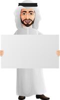 Arab businessman holding a blank sign vector