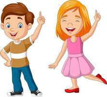 Cartoon boy and girl showing number one vector