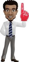 Happy businessman showing number one with foam finger vector