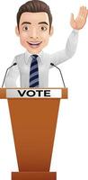 Businessman speaker on presentation podium vector