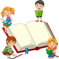 Group of children reading a books vector