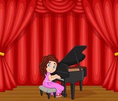 Cartoon girl performing piano on the stage vector