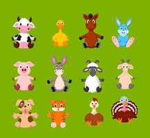 conjunto de dibujos animados de lindos animales de granja vector