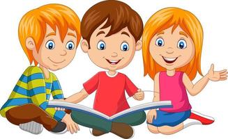 Cartoon happy kids reading a book vector