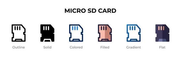 icono de la tarjeta micro sd en un estilo diferente. iconos vectoriales de tarjeta micro sd diseñados en contorno, sólido, coloreado, relleno, degradado y estilo plano. símbolo, ilustración de logotipo. ilustración vectorial vector