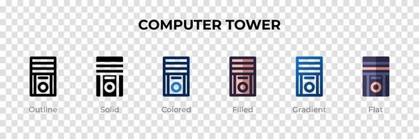 icono de la torre de la computadora en un estilo diferente. iconos de vector de torre de computadora diseñados en contorno, sólido, coloreado, relleno, degradado y estilo plano. símbolo, ilustración de logotipo. ilustración vectorial