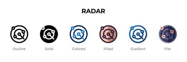 Radar icon in different style. Radar vector icons designed in outline, solid, colored, filled, gradient, and flat style. Symbol, logo illustration. Vector illustration