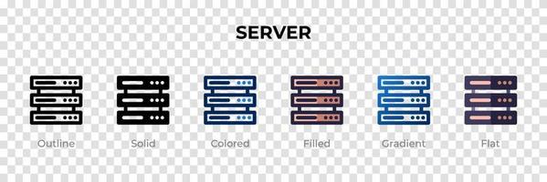 Server icon in different style. Server vector icons designed in outline, solid, colored, filled, gradient, and flat style. Symbol, logo illustration. Vector illustration