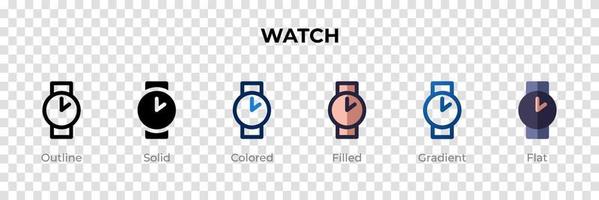 Watch icon in different style. Watch vector icons designed in outline, solid, colored, filled, gradient, and flat style. Symbol, logo illustration. Vector illustration