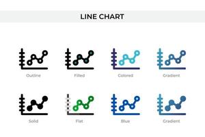 icono de gráfico de líneas en un estilo diferente. iconos vectoriales de gráfico de líneas diseñados en estilo de contorno, sólido, coloreado, relleno, degradado y plano. símbolo, ilustración de logotipo. ilustración vectorial vector