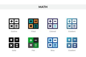 icono de matemáticas en un estilo diferente. iconos vectoriales matemáticos diseñados en contorno, sólido, coloreado, relleno, degradado y estilo plano. símbolo, ilustración de logotipo. ilustración vectorial vector