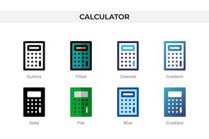 Calculator icon in different style. Calculator vector icons designed in outline, solid, colored, filled, gradient, and flat style. Symbol, logo illustration. Vector illustration