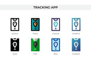 Tracking App icon in different style. Tracking App vector icons designed in outline, solid, colored, filled, gradient, and flat style. Symbol, logo illustration. Vector illustration