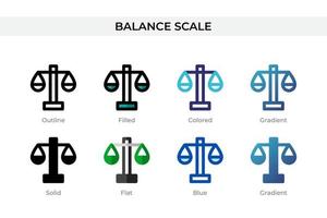 Balance Scale icon in different style. Balance Scale vector icons designed in outline, solid, colored, filled, gradient, and flat style. Symbol, logo illustration. Vector illustration