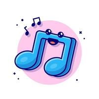 Cute Kawaii Music Note Cartoon Vector Icon Illustration.  Recreation Object Icon Concept Isolated Premium Vector.  Flat Cartoon Style