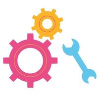 Gears with a wrench, repair work, service and technical support vector