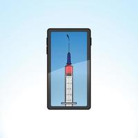 Illustration of a syringe and a Phone on a light blue gradient background vector