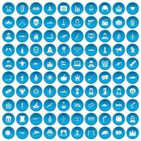 100 film icons set blue vector