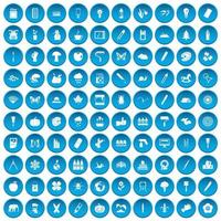 100 iconos de diseño ecológico conjunto azul vector