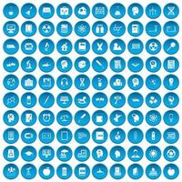 100 iconos de educación conjunto azul vector