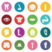 Body parts icons many colors set vector