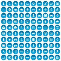 100 iconos de robot conjunto azul vector