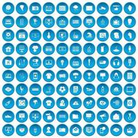 100 TV icons set blue vector
