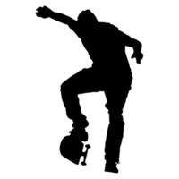 Skateboarder isolated on a white background. The man is doing an attraction with a skateboard. Vector icon illustration.