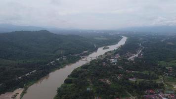 Aerial view Sungai Perak Railway Bridge Jambatan Victoria video